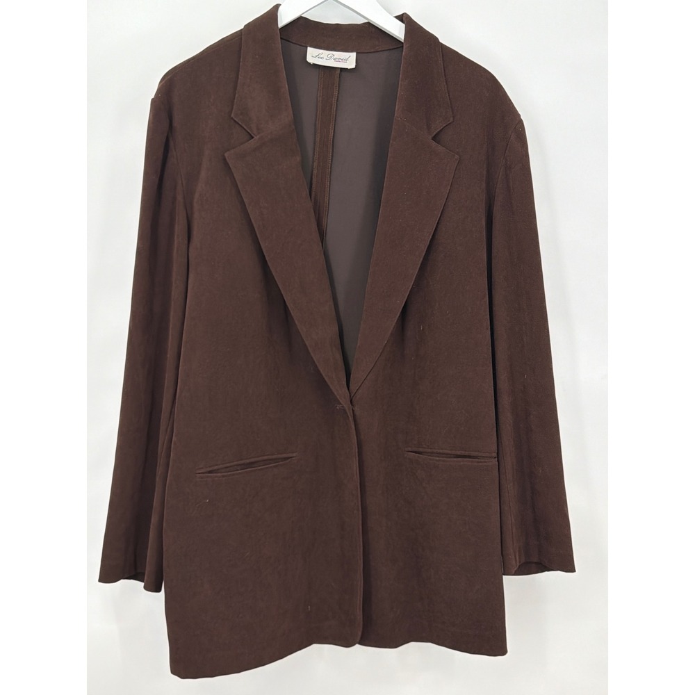 Lee David Collection Vtg Brown Faux Suede Blazer Jacket Oversized L XL Stretch